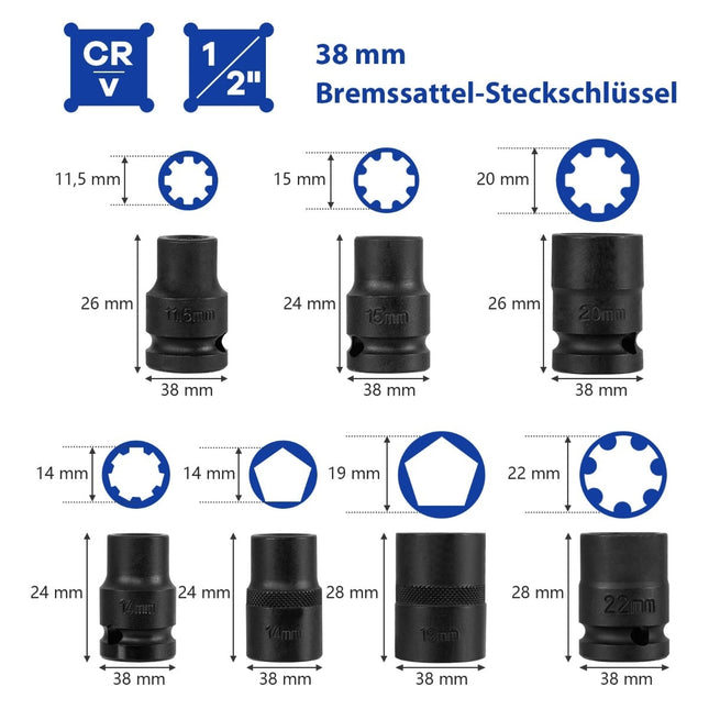 Coffret de 16 douilles en acier avec entraînement 1/2" et étui