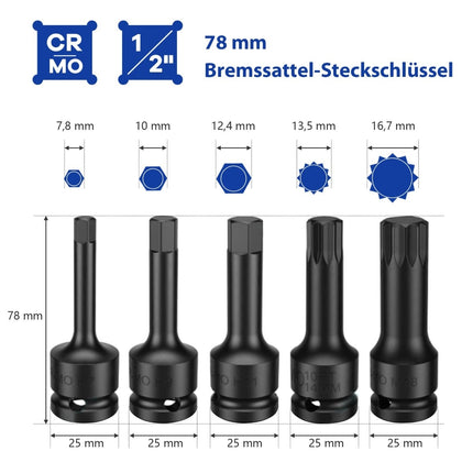 16-teiliger Steckschlüsselsatz aus Stahl mit 1/2"-Antrieb und Koffer