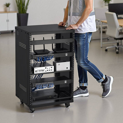16U AV Rack, 18-Inch Depth, 200 lb, Locking Casters