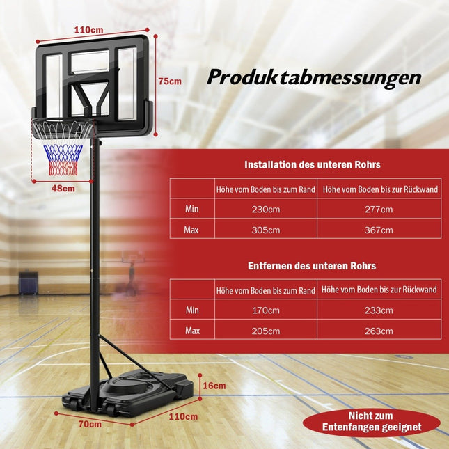 Support de basket-ball réglable en hauteur de 170 à 305cm, cerceau d'extérieur avec support