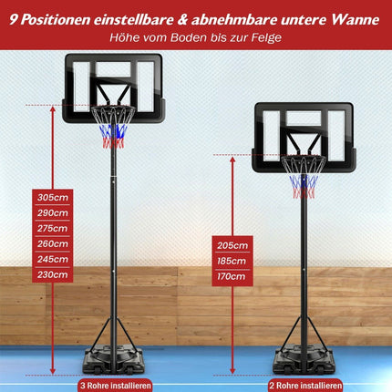 Support de basket-ball réglable en hauteur de 170 à 305cm, cerceau d'extérieur avec support