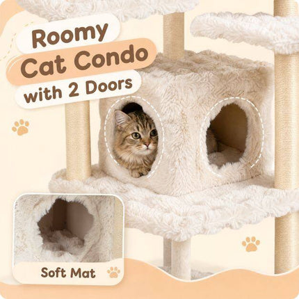 Arbre à chat beige de 170 cm avec griffoir et grotte