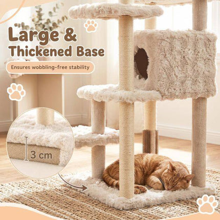 Arbre à chat beige de 170 cm avec griffoir et grotte