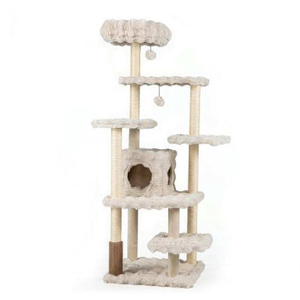 Arbre à chat beige de 170 cm avec griffoir et grotte