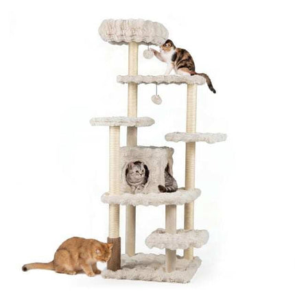Arbre à chat beige de 170 cm avec griffoir et grotte