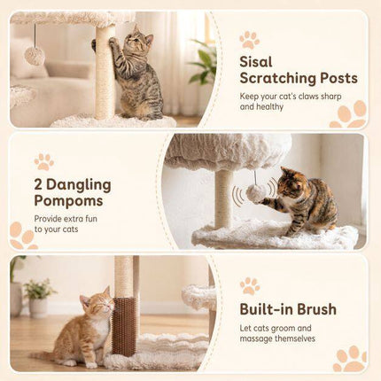 Arbre à chat beige de 170 cm avec griffoir et grotte
