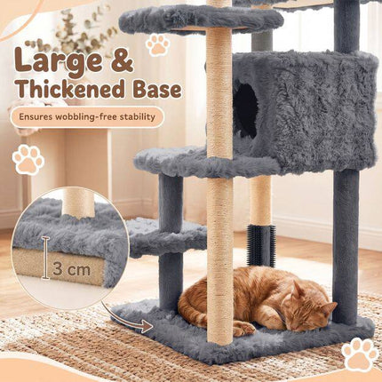 Arbre à chat gris de 170 cm avec poteaux en sisal et grotte
