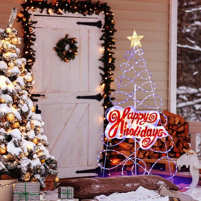 Sapin de Noël LED de 170 cm avec lumières à couleurs changeantes, 6 modes d'éclairage, lettres et étoile.