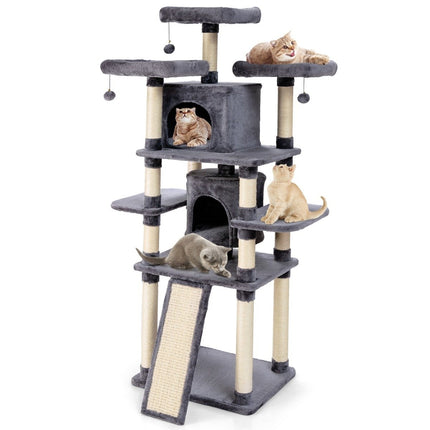 Arbre à chat de 170 cm, arbre à grimper, arbre à chat, arbre à chat, meubles à gratter, poteaux à chat, grotte avec balles de jeu