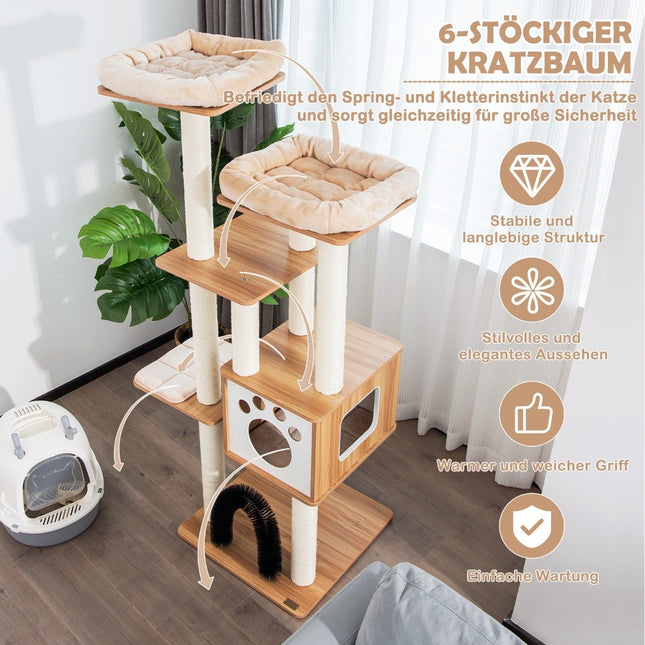Arbre à chat à 6 étages 176 cm avec tapis douillets et grotte et arche pour chat Beige