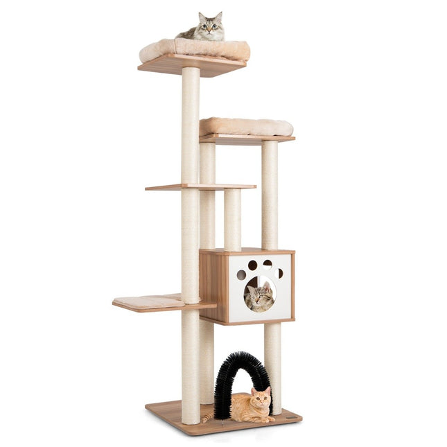 Arbre à chat à 6 étages 176 cm avec tapis douillets et grotte et arche pour chat Beige