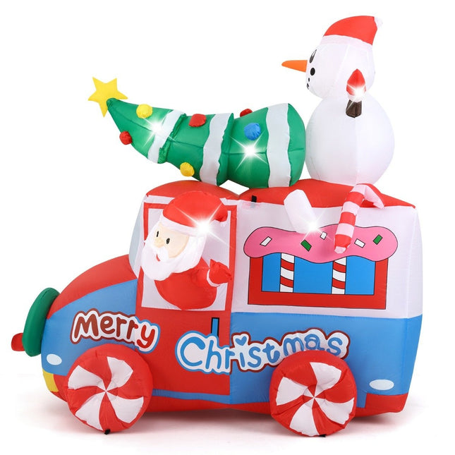 Décoration de noël gonflable LED 177cm, père noël en voiture, décoration de noël avec bonhomme de neige