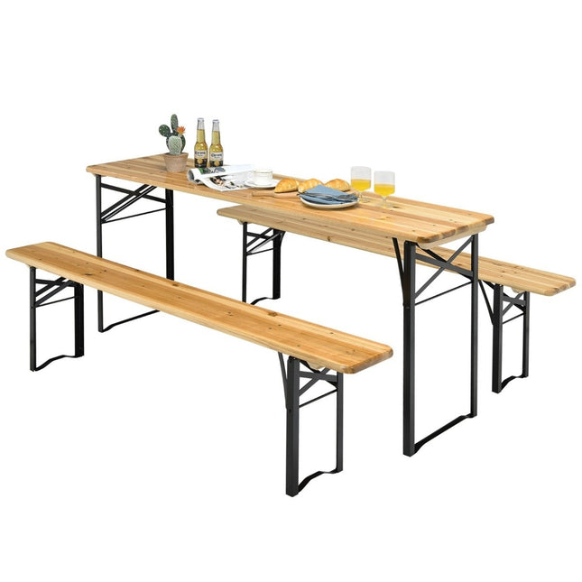 Table à bière de 178 cm de long avec ensemble de sièges, ensemble de 3 tables de pique-nique pliantes et bancs