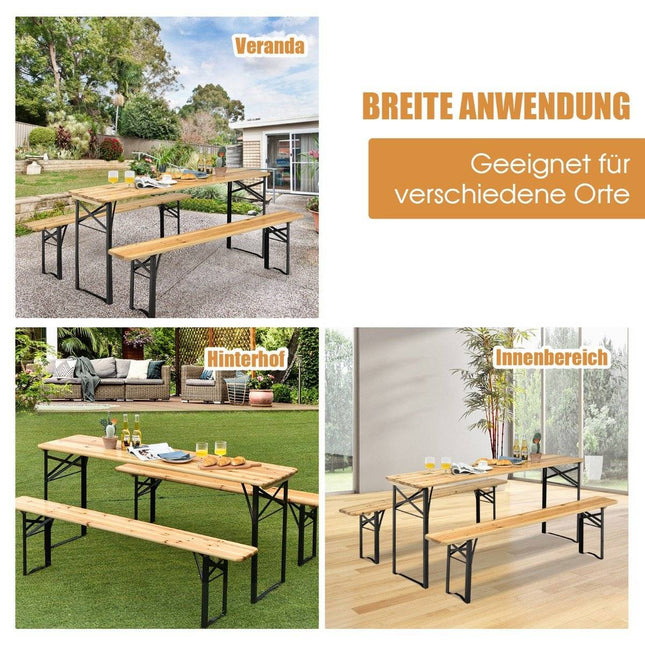 Table à bière de 178 cm de long avec ensemble de sièges, ensemble de 3 tables de pique-nique pliantes et bancs