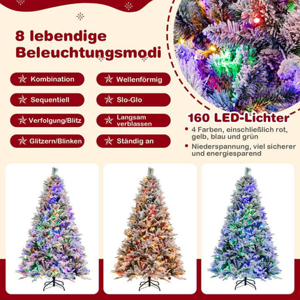 Sapin de Noël artificiel de 180 cm avec neige, 8 modes d'éclairage