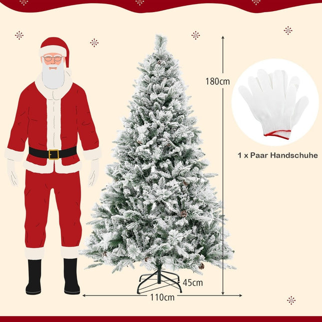 Sapin de Noël artificiel de 180 cm avec neige, 8 modes d'éclairage