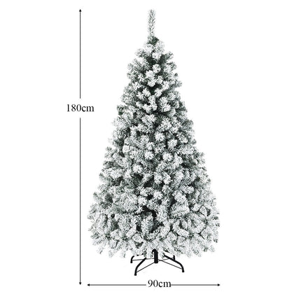 180 cm großer künstlicher Weihnachtsbaum mit Schnee und LED-Beleuchtung
