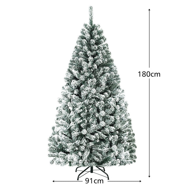 Sapin de Noël artificiel de 180 cm avec neige et support en métal
