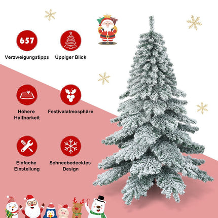 Sapin de Noël artificiel 180 cm avec flocons de neige, pointes en PVC vert + blanc