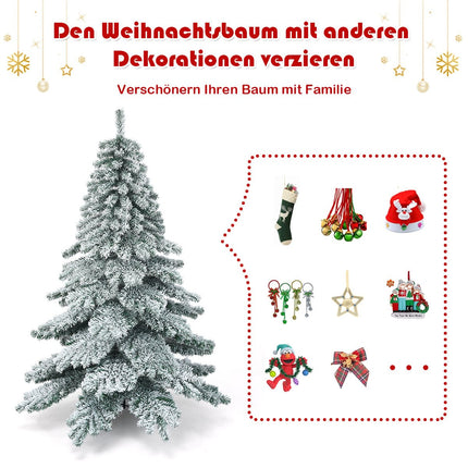 Sapin de Noël artificiel 180 cm avec flocons de neige, pointes en PVC vert + blanc