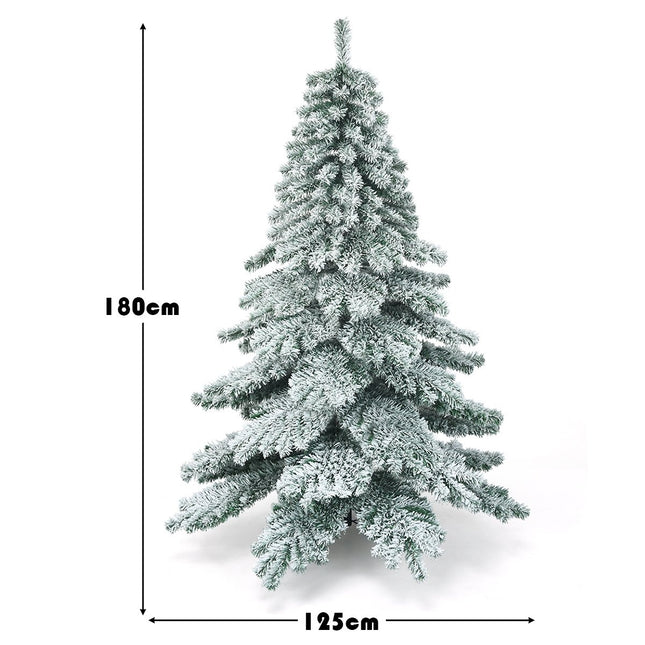 Sapin de Noël artificiel 180 cm avec flocons de neige, pointes en PVC vert + blanc