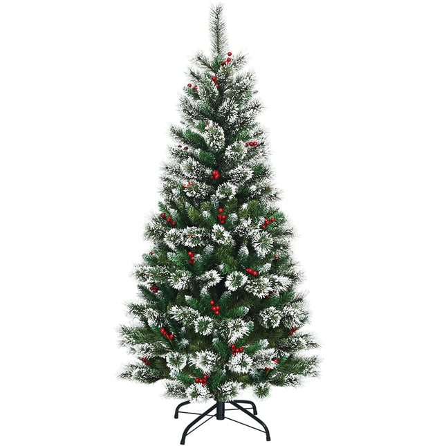 Sapin de Noël artificiel de 180 cm avec flocons de neige et baies rouges