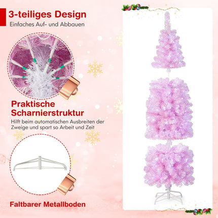 180 cm Künstlicher Bleistift-Weihnachtsbaum mit 250 kaltweißen LEDs Schmaler Weihnachtsbaum Rosa
