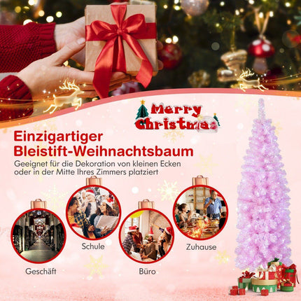 180 cm Künstlicher Bleistift-Weihnachtsbaum mit 250 kaltweißen LEDs Schmaler Weihnachtsbaum Rosa