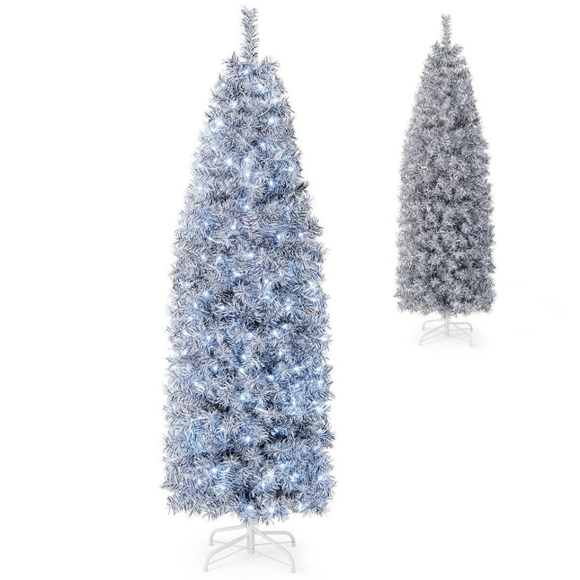 Sapin de Noël artificiel en forme de crayon de 180 cm avec 250 LED blanc froid Slim blanc + noir
