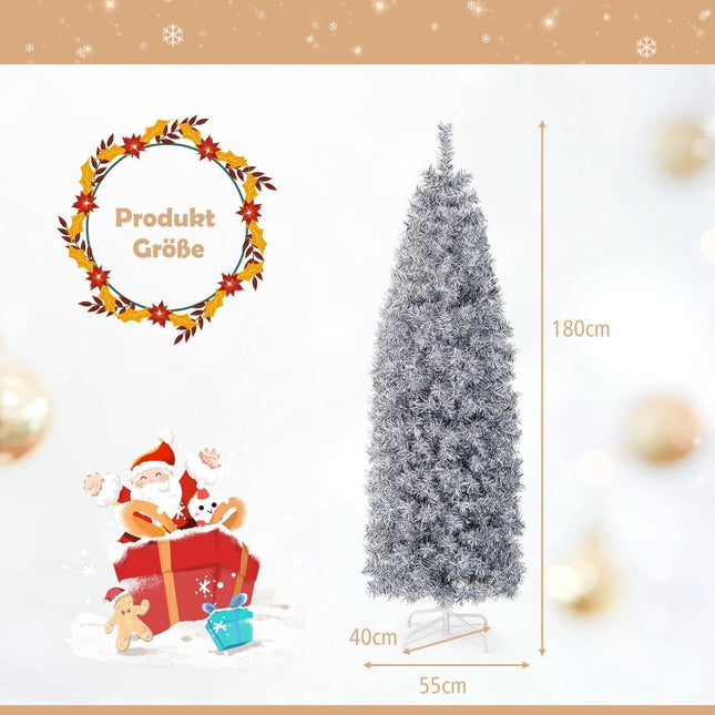 Sapin de Noël artificiel en forme de crayon de 180 cm avec 250 LED blanc froid Slim blanc + noir