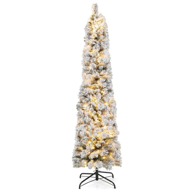 Sapin de Noël de 180 cm Sapin de Noël enneigé avec 150 lumières blanc chaud