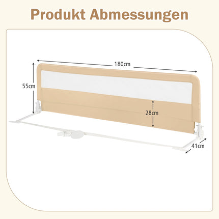 Barrière de lit pliante de 180 cm avec sangles de sécurité, beige