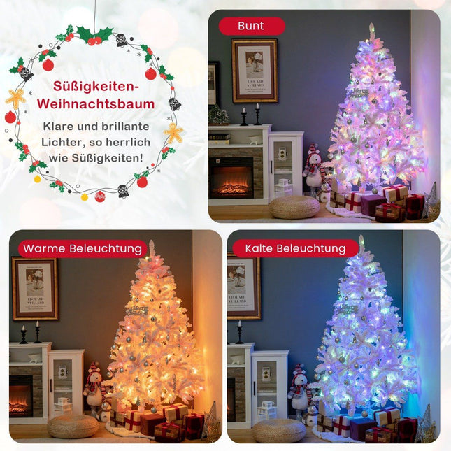 Grand sapin de Noël artificiel floqué de 180 cm avec 808 branches en PVC, 350 lumières LED et 8 modes d'éclairage.