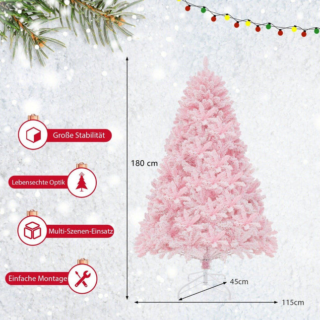 Grand sapin de Noël artificiel floqué de 180 cm avec 808 branches en PVC, 350 lumières LED et 8 modes d'éclairage.