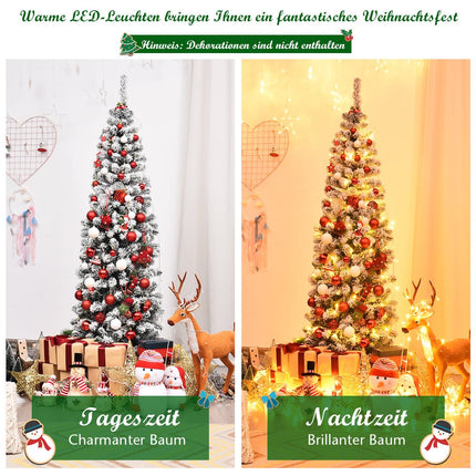 180cm Bleistift-Weihnachtsbaum mit Schnee und LED-Beleuchtung