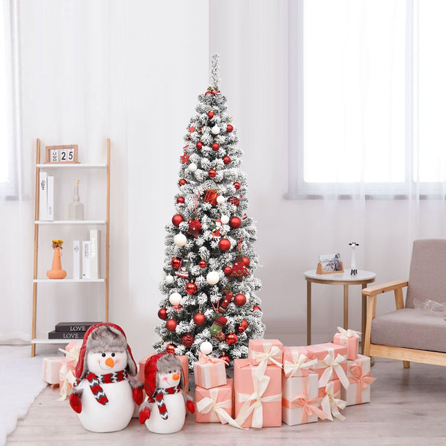 Sapin de Noël crayon de 180 cm avec neige et lumières LED