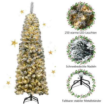 180cm Bleistift-Weihnachtsbaum mit Schnee und LED-Beleuchtung