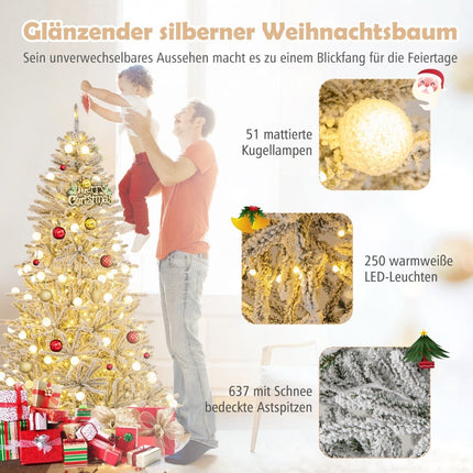 Sapin de Noël artificiel floqué neige de 180 cm, 250 LED