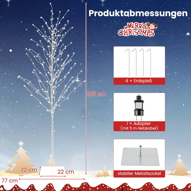 186 cm LED-Birkenbaum mit warmweißen Lichtern