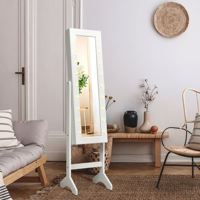 Armoire à bijoux 18 LED, étagère à bijoux réglable en inclinaison, armoire à miroir pour maquillage blanc