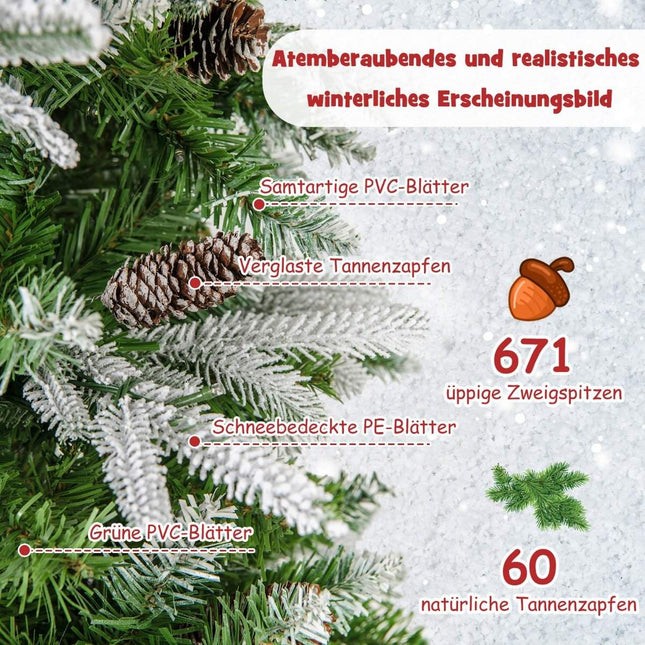 Sapin de Noël artificiel 190 cm avec lumières et neige Sapin de Noël artificiel pour la maison Vert + Blanc