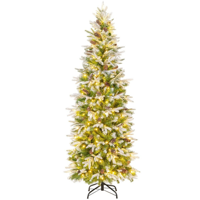Sapin de Noël artificiel 190 cm avec lumières et neige Sapin de Noël artificiel pour la maison Vert + Blanc