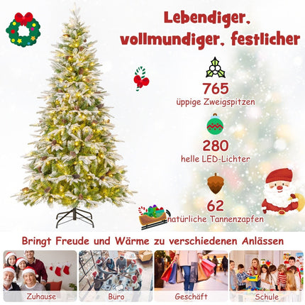 Sapin de Noël enneigé pré-illuminé de 190 cm avec lumières LED