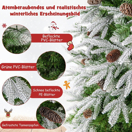Sapin de Noël enneigé pré-illuminé de 190 cm avec lumières LED