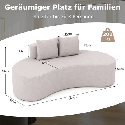 Canapé-lit gris de 199 cm avec 2 coussins, dossier bas