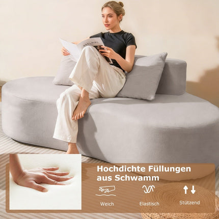 Canapé-lit gris de 199 cm avec 2 coussins, dossier bas