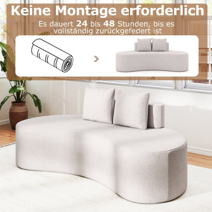 Canapé-lit gris de 199 cm avec 2 coussins, dossier bas