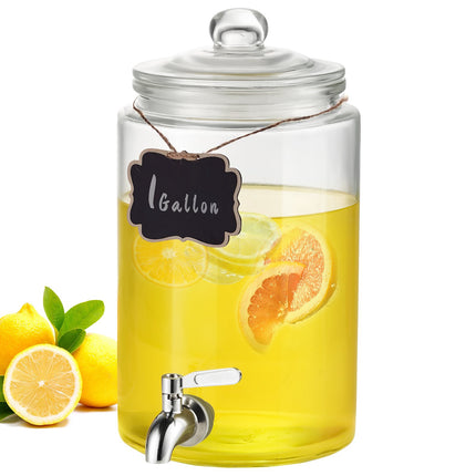 1 Gallon Glass Beverage Dispenser, Stainless Spigot
