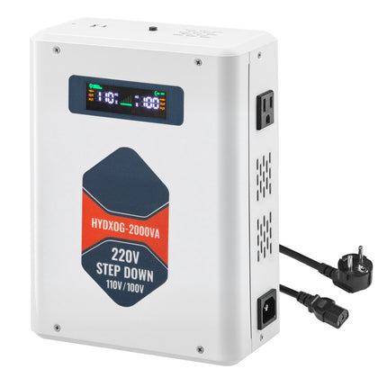 2000VA Step-Down Voltage Converter 220V to 110V, USB, LCD