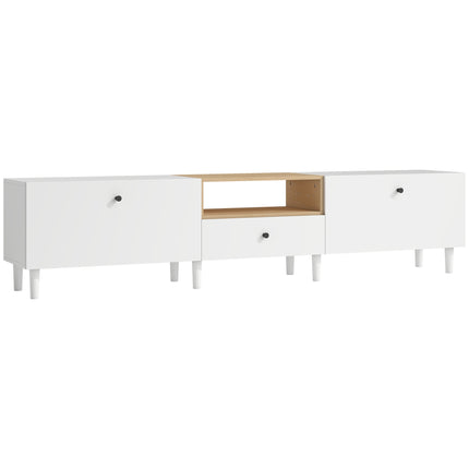 Meuble TV 200 cm pour téléviseurs 90 pouces, 2 portes, tiroir, blanc
